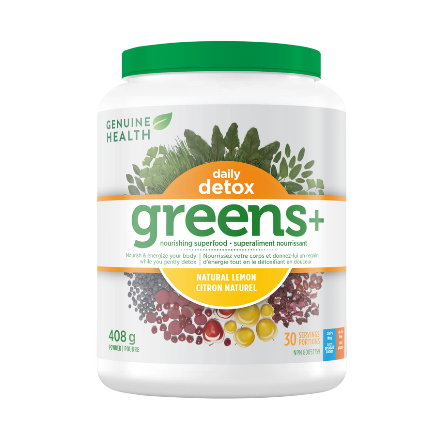 Genuine Health greens+ daily detox | natural lemon 408g Powder