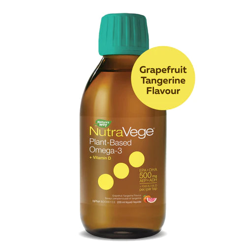 NutraVege Omega-3 +D Plant Based 200ml Liquid Grapefruit Tangerine Flavour
