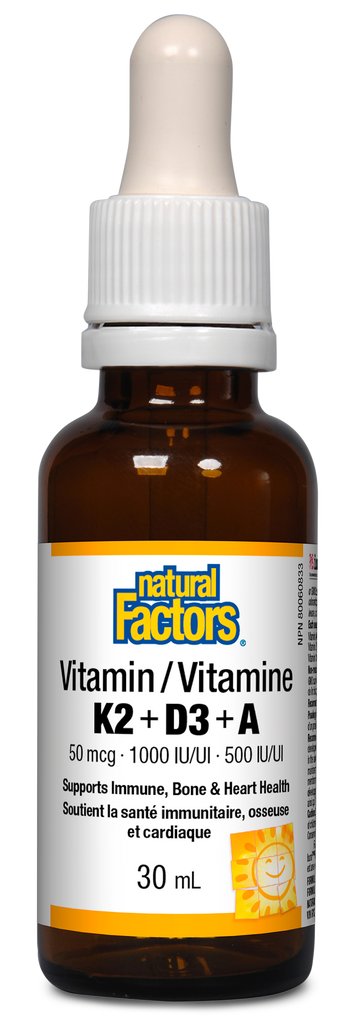 Natural Factors Vitamin K2+D3+A 50 mcg/1000 IU/500 IU 30 mL Liquid