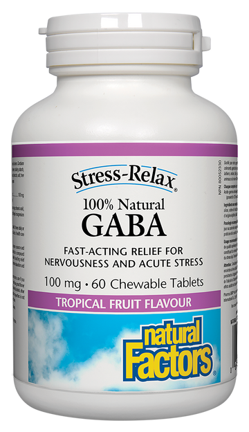 Natural Factors GABA 100 mg Tropical Fruit Flavour 60 Chewable Tablets