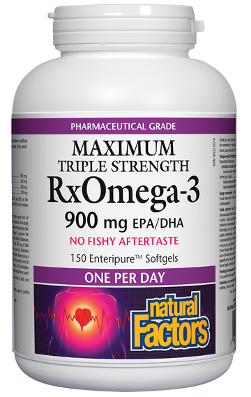 Natural Factors RxOmega-3 Maximum Triple Strength 900 mg 150 Enteripure Softgels