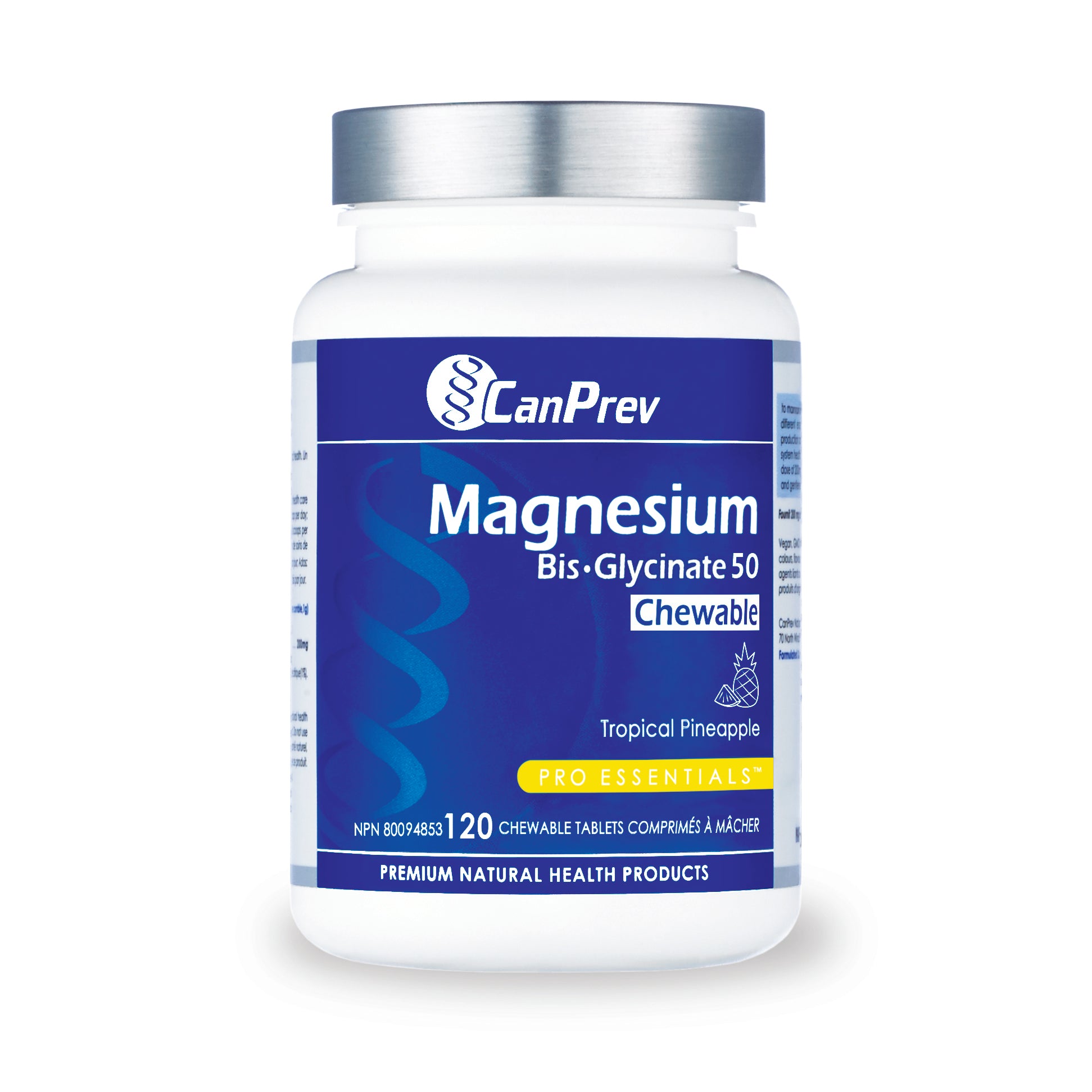 CanPrev Magnesium BisGlycinate 50mg 120 Chewable Tablets Natural Focus