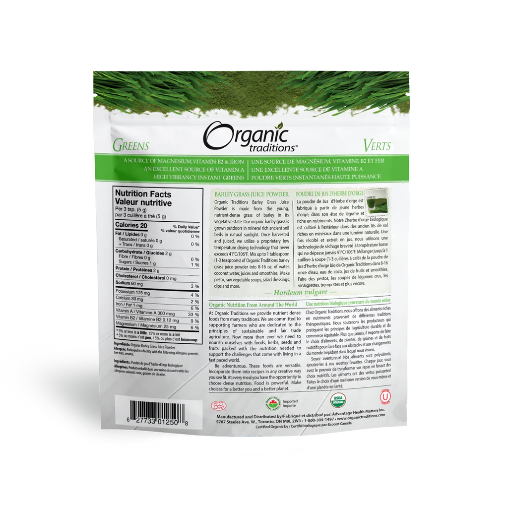 Organic Traditions Barley Grass Juice 150g Powder Natural Focus Health