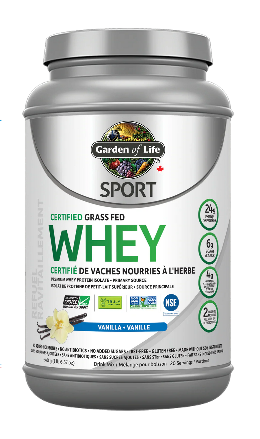 Garden of Life - Sport - Certified Grass Fed Whey Vanilla Flavour 640g Powder