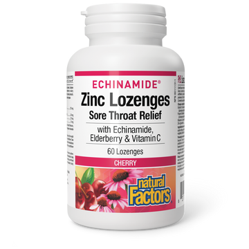 Natural Factors Zinc Lozenges Sore Throat Relief Cherry Flavour 60 Lozenges