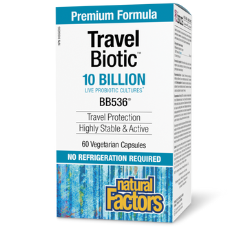 Natural Factors Travel Biotic 10 Billion Live Probiotic Cultures 60 Veg. Capsules
