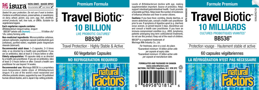 Natural Factors Travel Biotic 10 Billion 60 Veg. Capsules