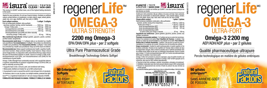 Natural Factors RegenerLife Omega-3 Ultra Strength 150 Enteripure Softgels