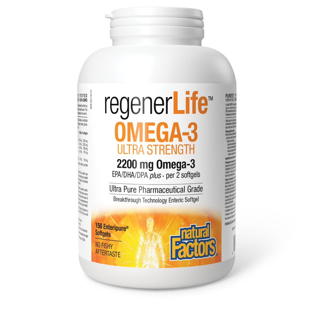 Natural Factors RegenerLife Omega-3 Ultra Strength 150 Enteripure Softgels