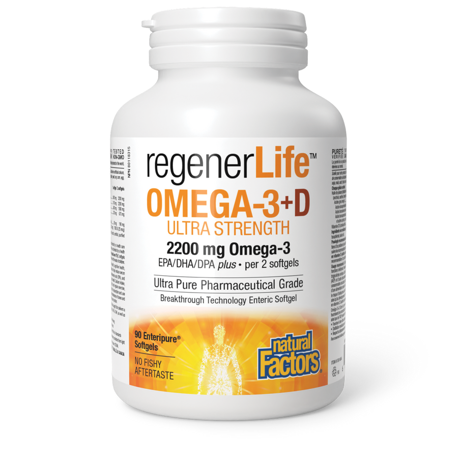 Natural Factors RegenerLife Omega-3 + D Ultra Strength 90 Softgels