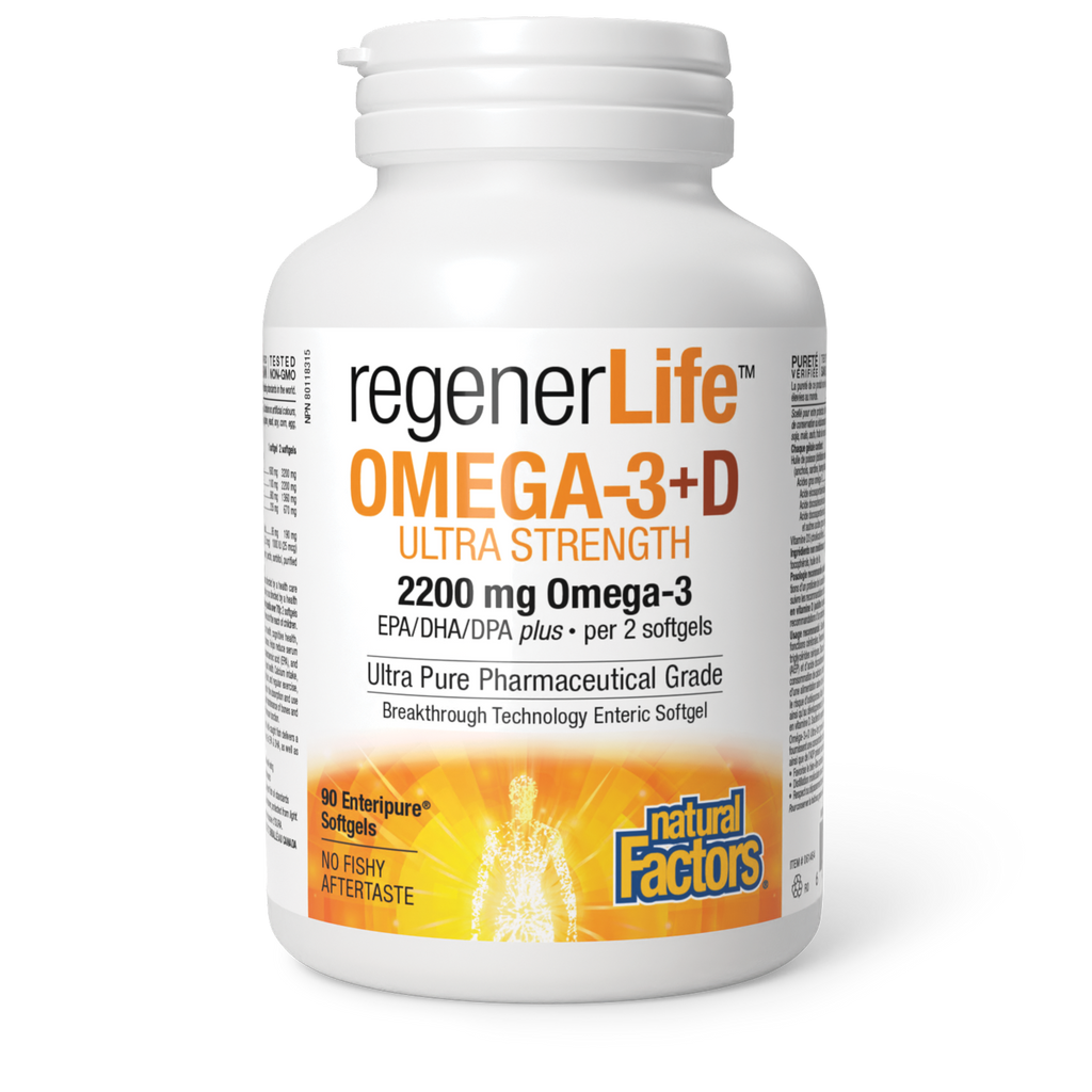 Natural Factors RegenerLife Omega-3 + D Ultra Strength 150 Softgels