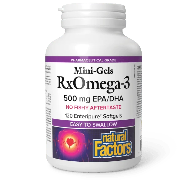 Natural Factors RxOmega-3 Mini-Gels 500 mg 120 Enteripure Softgels