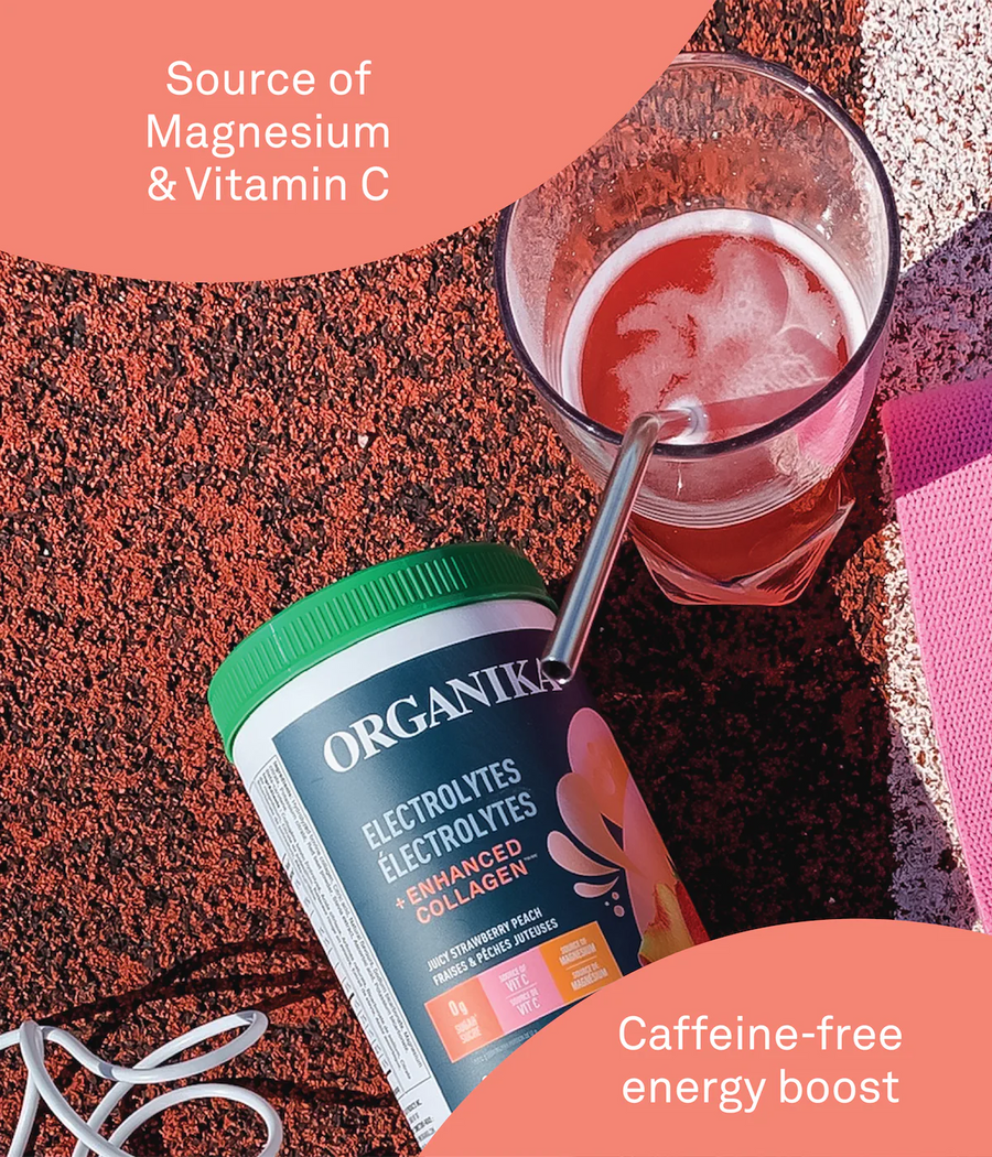 Organika Electrolytes + Enhanced Collagen Juicy Strawberry Peach Flavour 360g Powder
