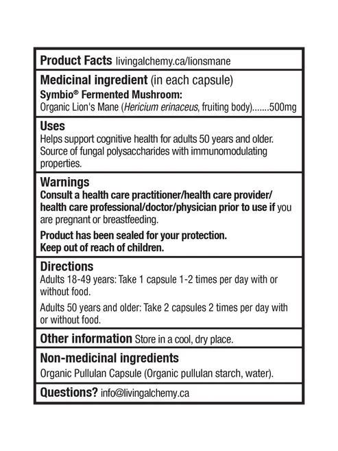 Living Alchemy Lion's Mane 60 Veg. Capsules