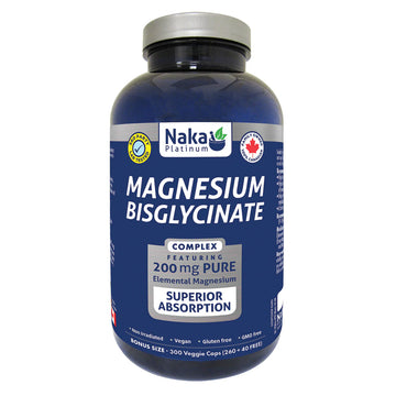 Naka Platinum Magnesium Bisglycinate 200mg 300 Veg. Capsules