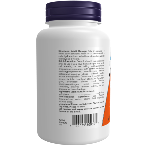 Now L-Arginine 500 mg 100 Veg. Capsules