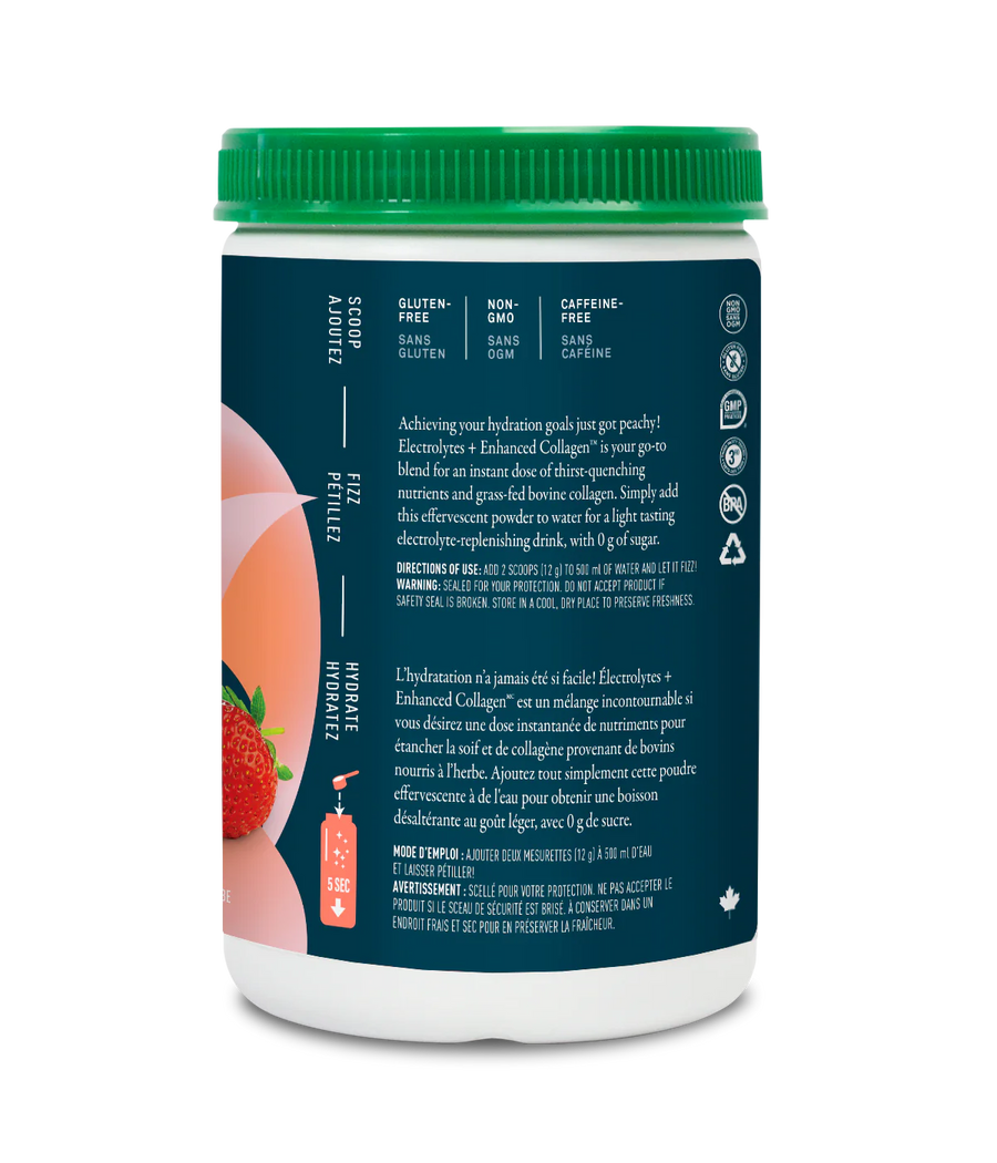 Organika Electrolytes + Enhanced Collagen Juicy Strawberry Peach Flavour 360g Powder