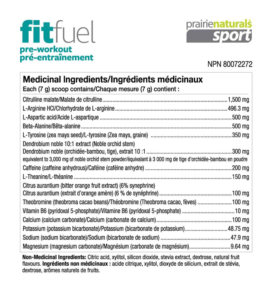 Prairie Naturals FitFuel Pre-workout 210g Powder Wildberry Flavour
