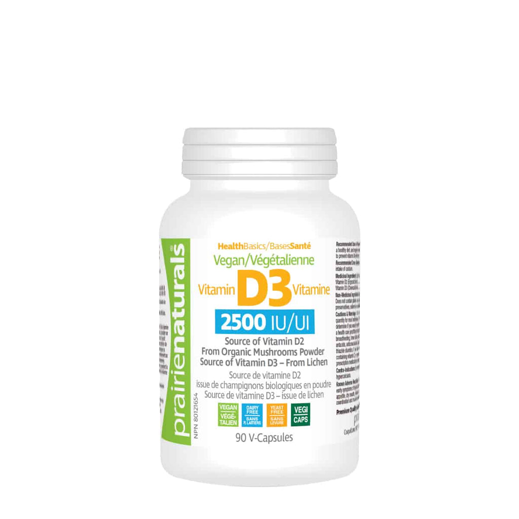 Prairie Naturals Vegan Vitamin D3| 2500IU 90 Veg. Caps