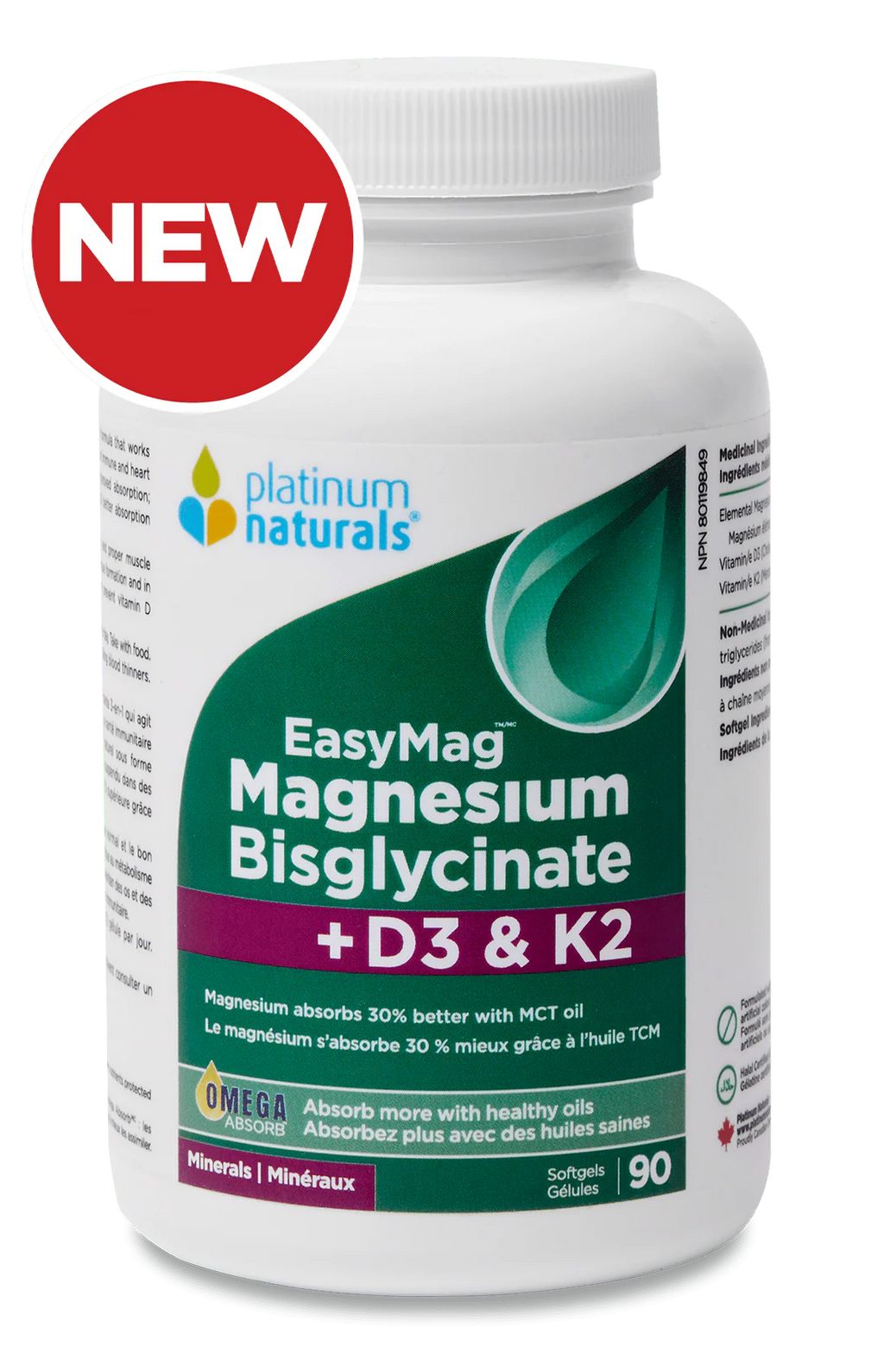 Platinum Naturals Magnesium Bisglycinate + D3 & K2 |90 Softgels