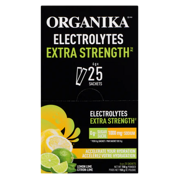 Organika Electrolytes Extra Strength Lemon Lime Flavour 25 Sachets