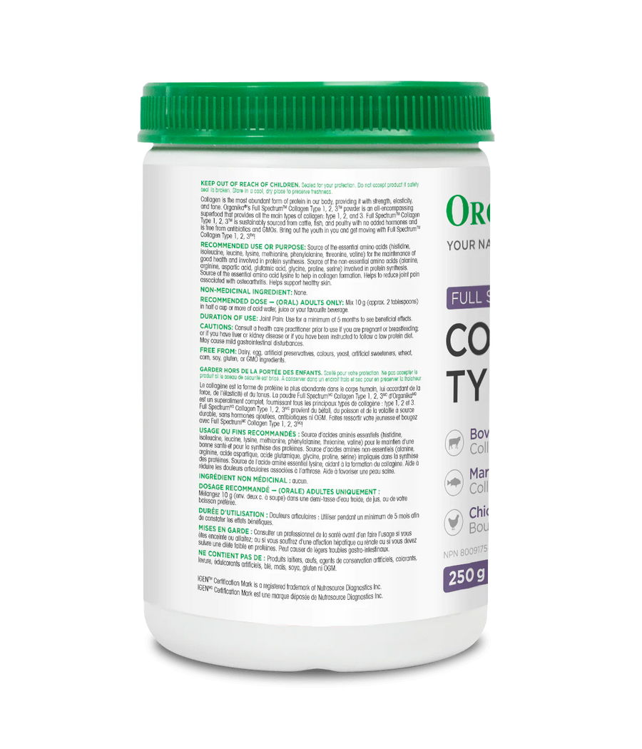 Organika Full Spectrum Collagen Type 1, 2, 3 Bone Broth Flavour 250g Powder