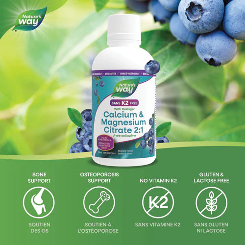 Nature's Way Calcium & Magnesium Citrate 2:1 with Collagen 500ml Liquid Blueberry Flavour