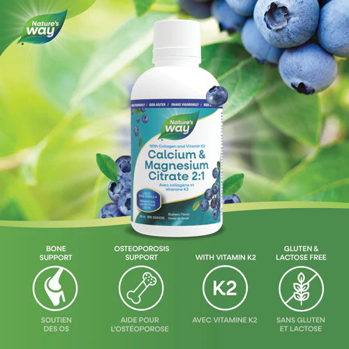 Nature's Way Calcium & Magnesium Citrate 2:1 500ml Liquid Blueberry Flavour