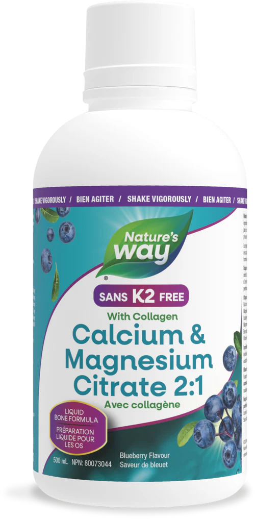Nature's Way Calcium & Magnesium Citrate 2:1 with Collagen 500ml Liquid Blueberry Flavour