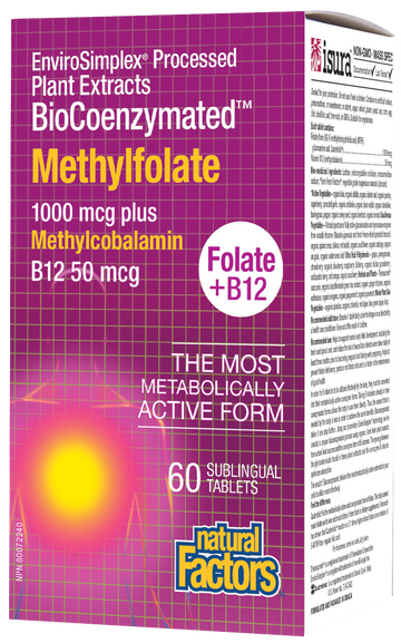 Natural Factors BioCoenzymated Methylfolate • Folate + B12 1000 mcg/50 mcg 60 Sublingual Tablets