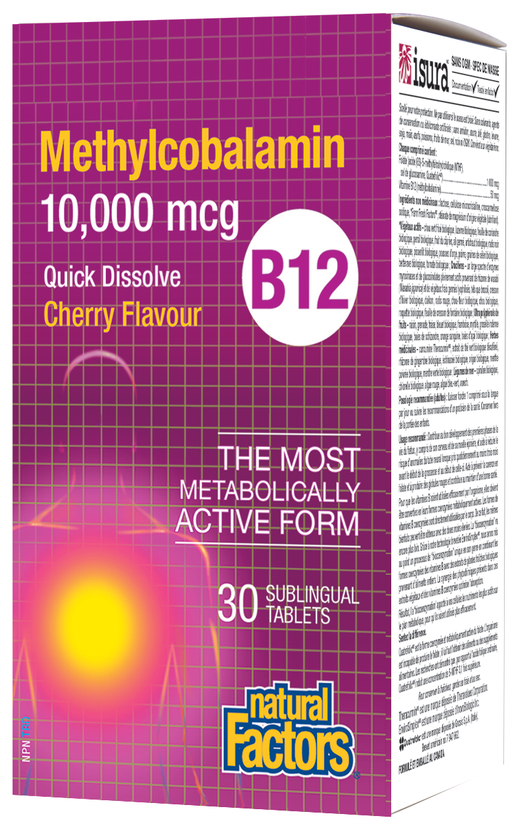 Natural Factors B12 Methylcobalamin 10,000 mcg Cherry Flavour 30 Sublingual Tablets