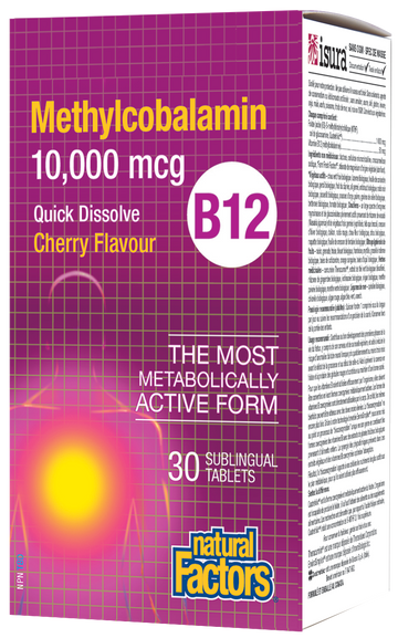 Natural Factors B12 Methylcobalamin 10,000 mcg Cherry Flavour 30 Sublingual Tablets