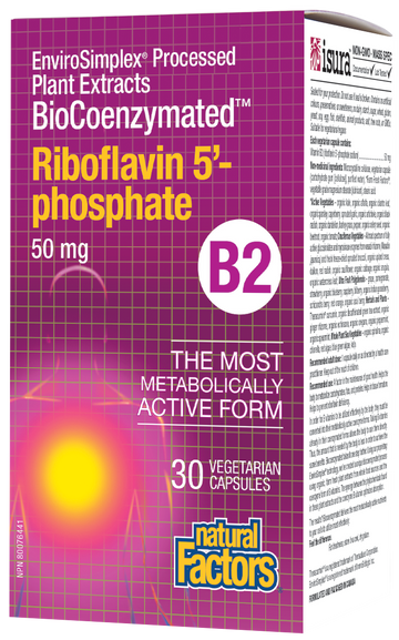 Natural Factors BioCoenzymated Riboflavin 5'-Phosphate • B2 50 mg 30 Veg. Capsules