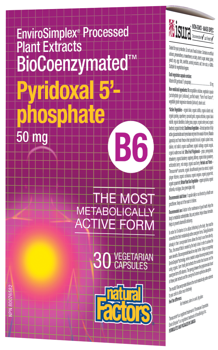 Natural Factors P5P BioCoenzymated Pyridoxal 5’-phosphate • B6 50 mg 30 Veg. Capsules
