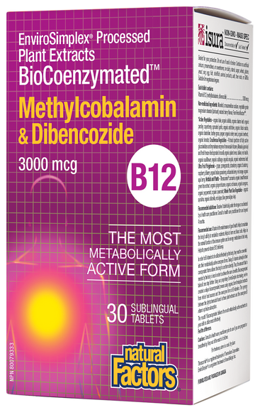 Natural Factors Methylcobalamin & Dibencozide B12 3000mcg 30 Sublingual Tablets