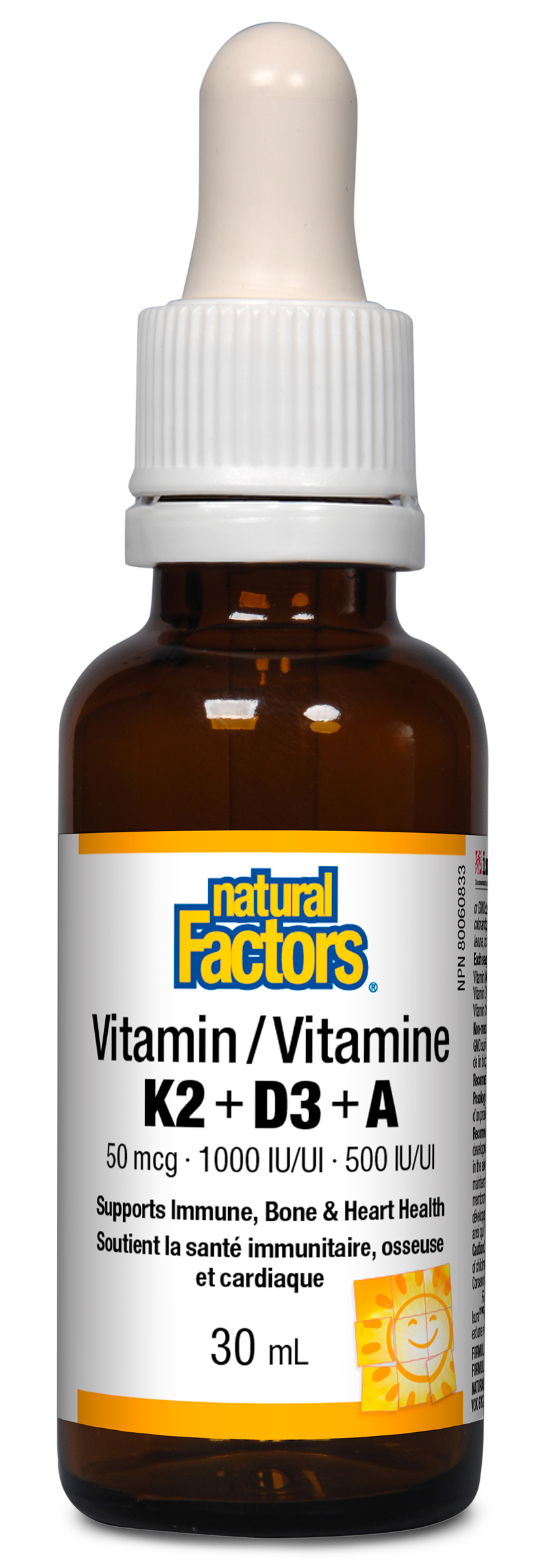 Natural Factors Vitamin K2+D3+A 50 mcg/1000 IU/500 IU 30 mL Liquid
