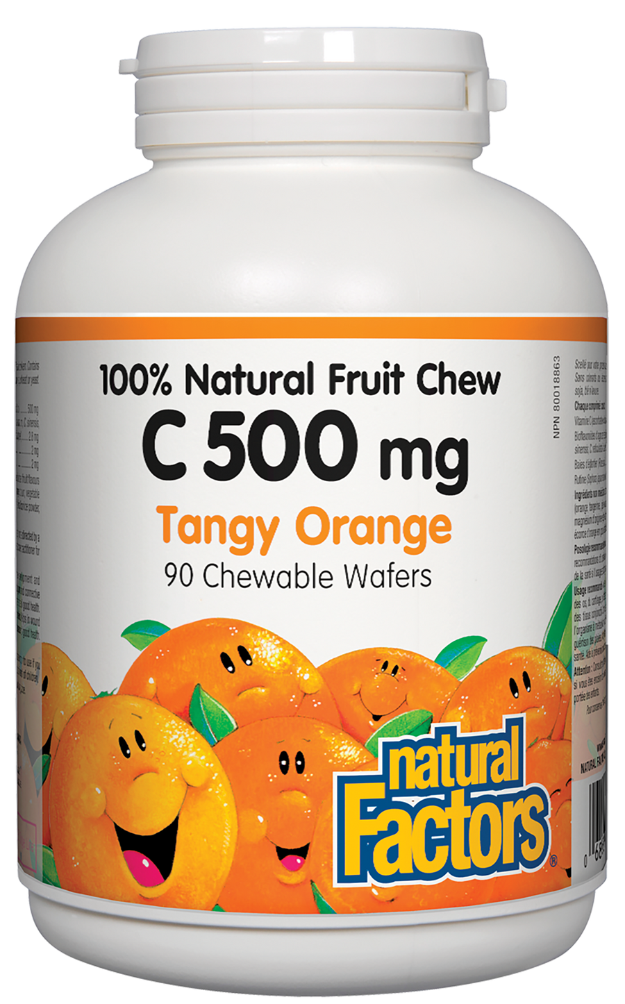 Natural Factors C 500mg 100% Natural Fruit Chew Tangy Orange Chewable Wafers