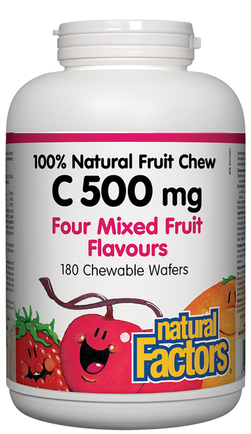 Natural Factors C 500 mg Four Mixed Fruit Flavours 180 Chewable Wafers