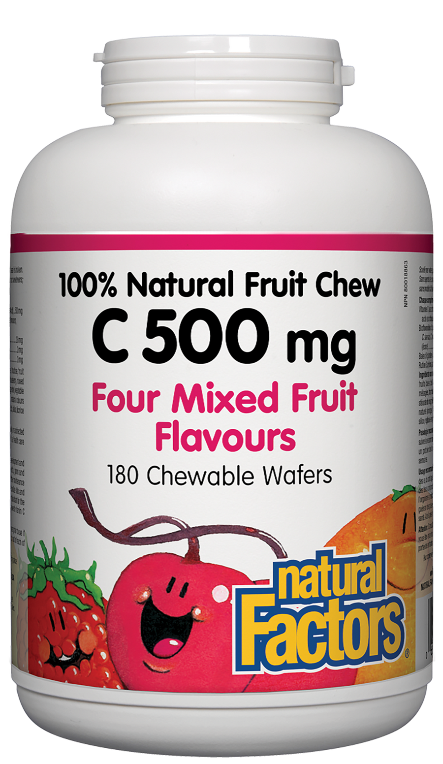 Natural Factors C 500 mg 100% Natural Fruit Chew, Four Mixed Fruit Flavours 180 Chewable Wafers