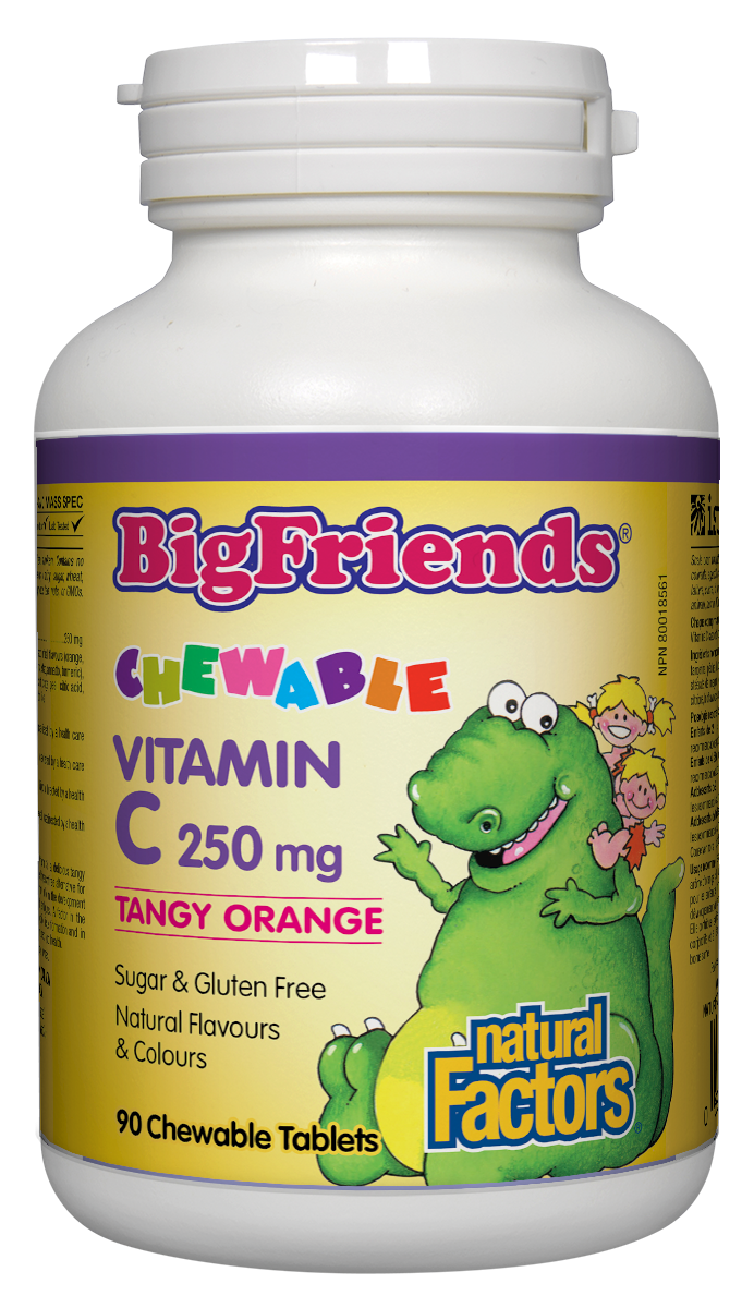 Natural Factors  Chewable Vitamin C 250 mg, Tangy Orange, Big Friends 90 Chewable Tablets