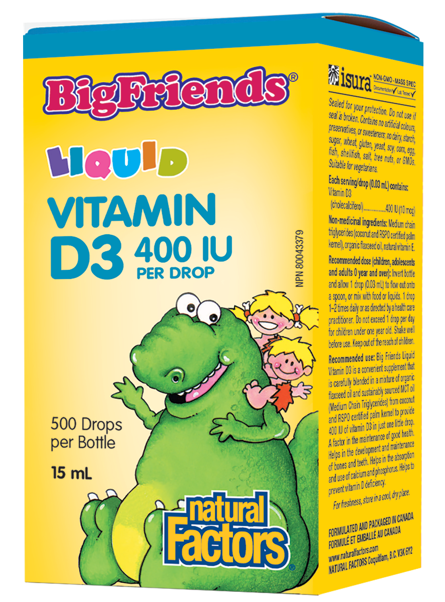 Natural Factors Liquid Vitamin D3 400 IU per drop, Big Friends 15 mL Liquid