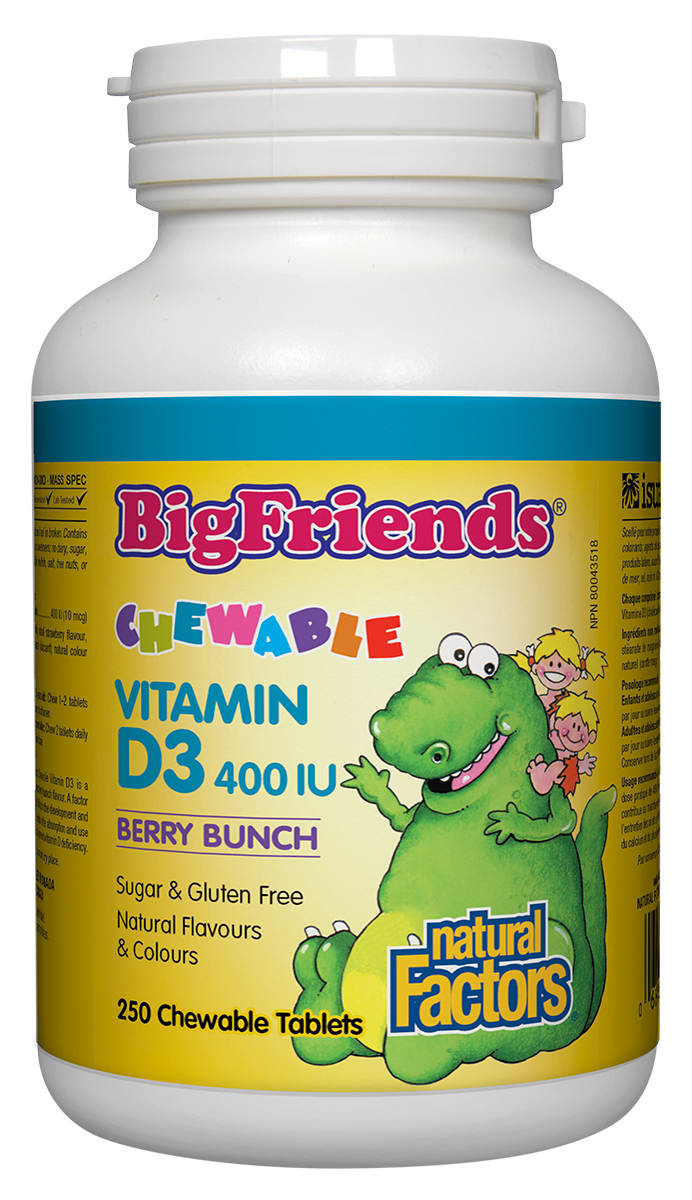 Natural Factors Big Friends Vitamin D3 400 IU Berry Bunch Flavour 250 Chewable Tablets