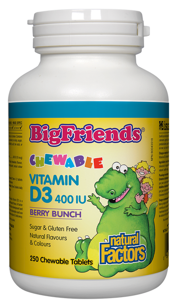 Natural Factors Big Friends Vitamin D3 400 IU Berry Bunch Flavour 250 Chewable Tablets