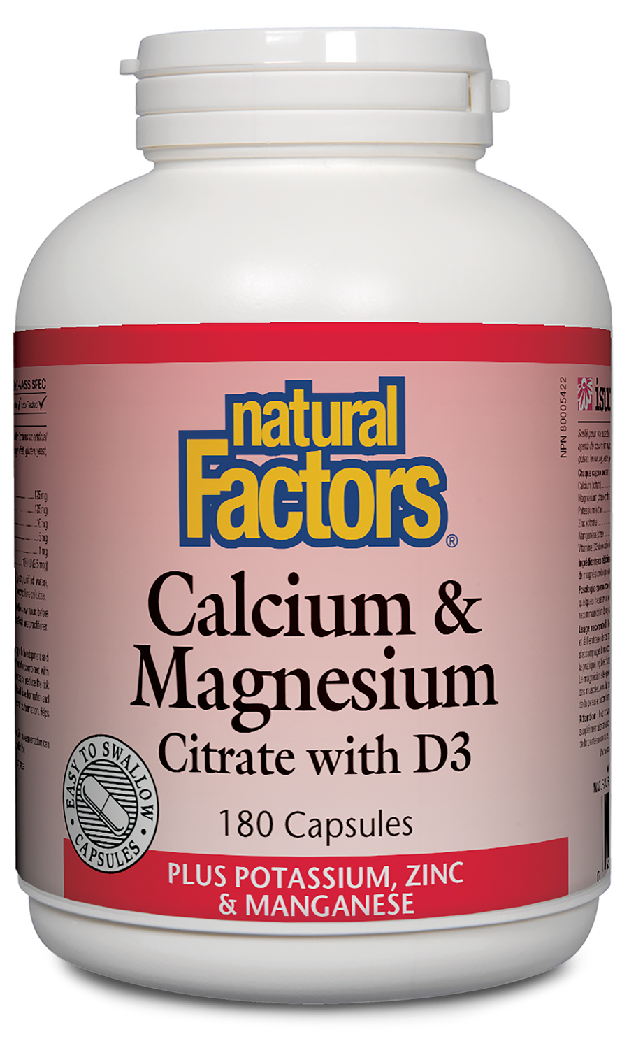 Natural Factors Calcium & Magnesium Citrate with D3 Plus Potassium, Zinc & Manganese Capsules