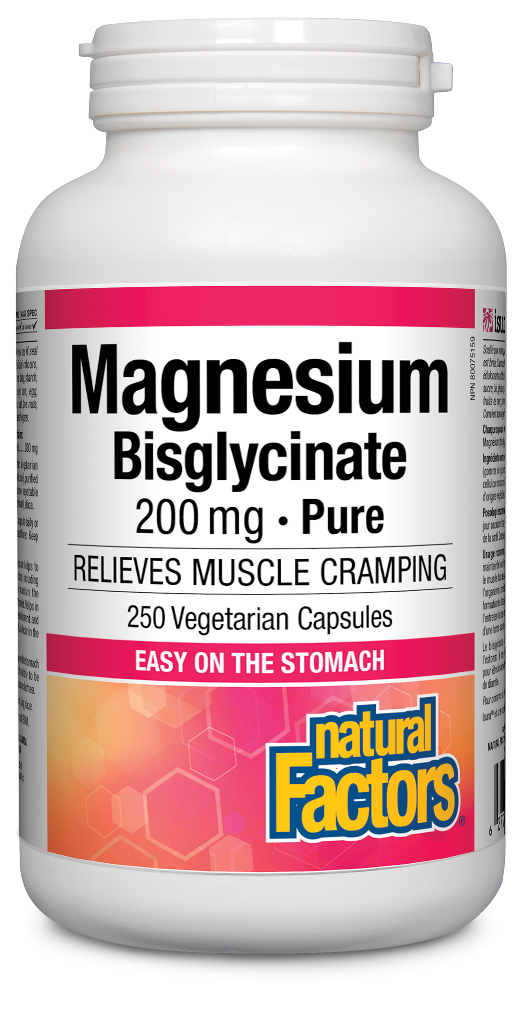 Natural Factors Magnesium Bisglycinate Pure 200 mg 250 Veg. Capsules