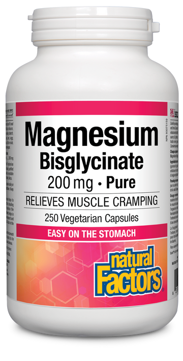 Natural Factors Magnesium Bisglycinate Pure 200 mg 250 Veg. Capsules
