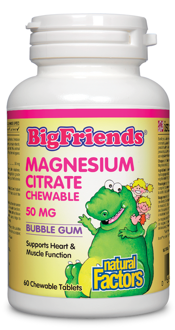 Natural Factors Big Friends Magnesium Citrate 50mg BubbleGum Flavour 60 Chewable Tablets