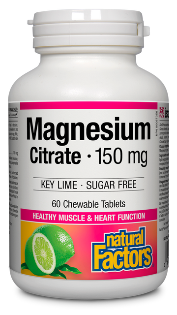 Natural Factors Magnesium Citrate 150mg Key Lime Flavour 60 Chewable Tablets