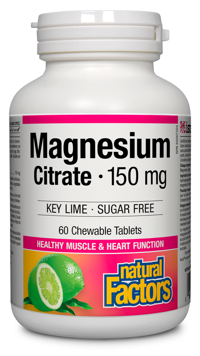 Natural Factors Magnesium Citrate 150mg Key Lime Flavour 60 Chewable Tablets