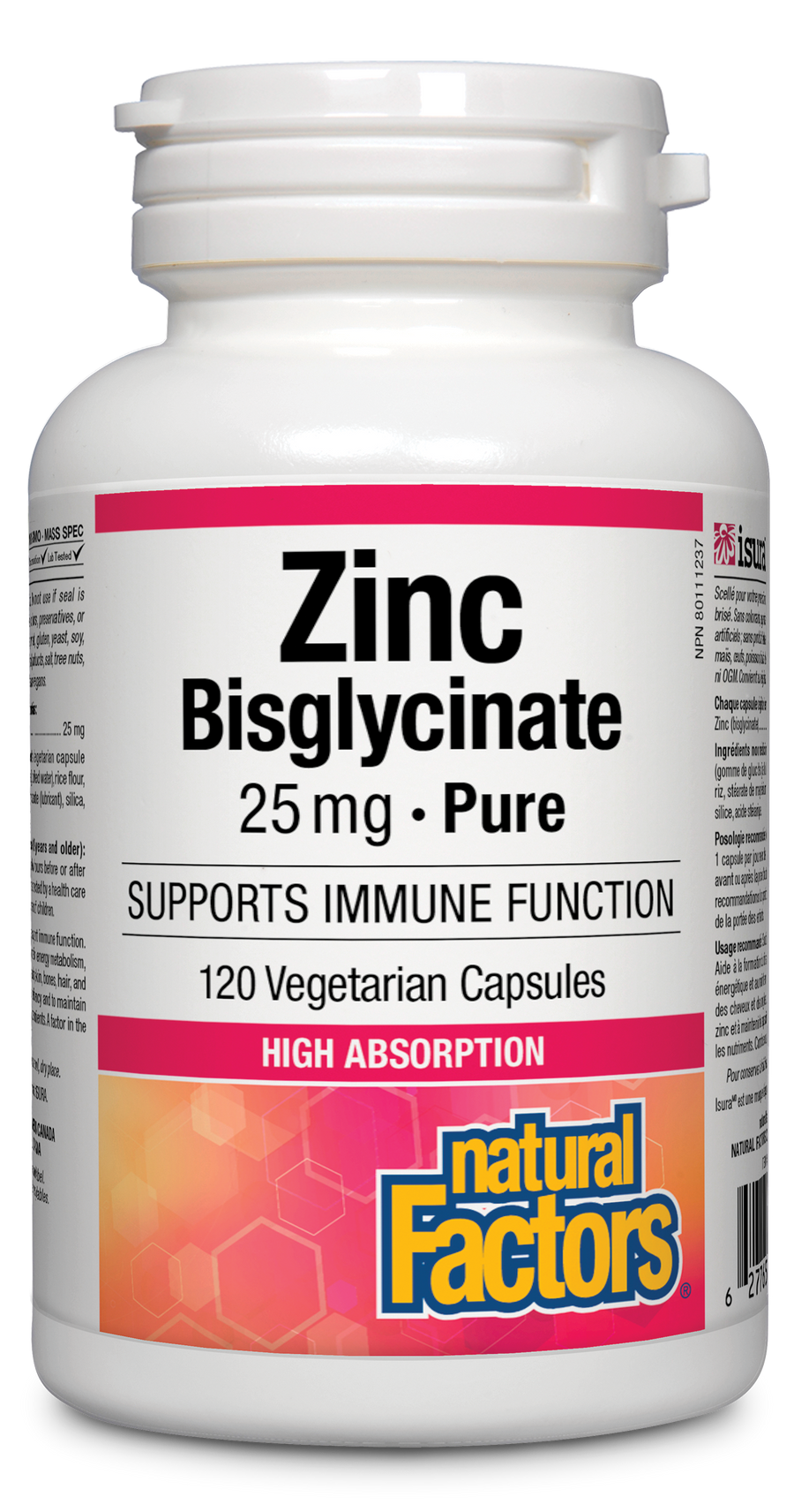 Natural Factors Zinc Bisglycinate 25mg 120 Veg. Capsules